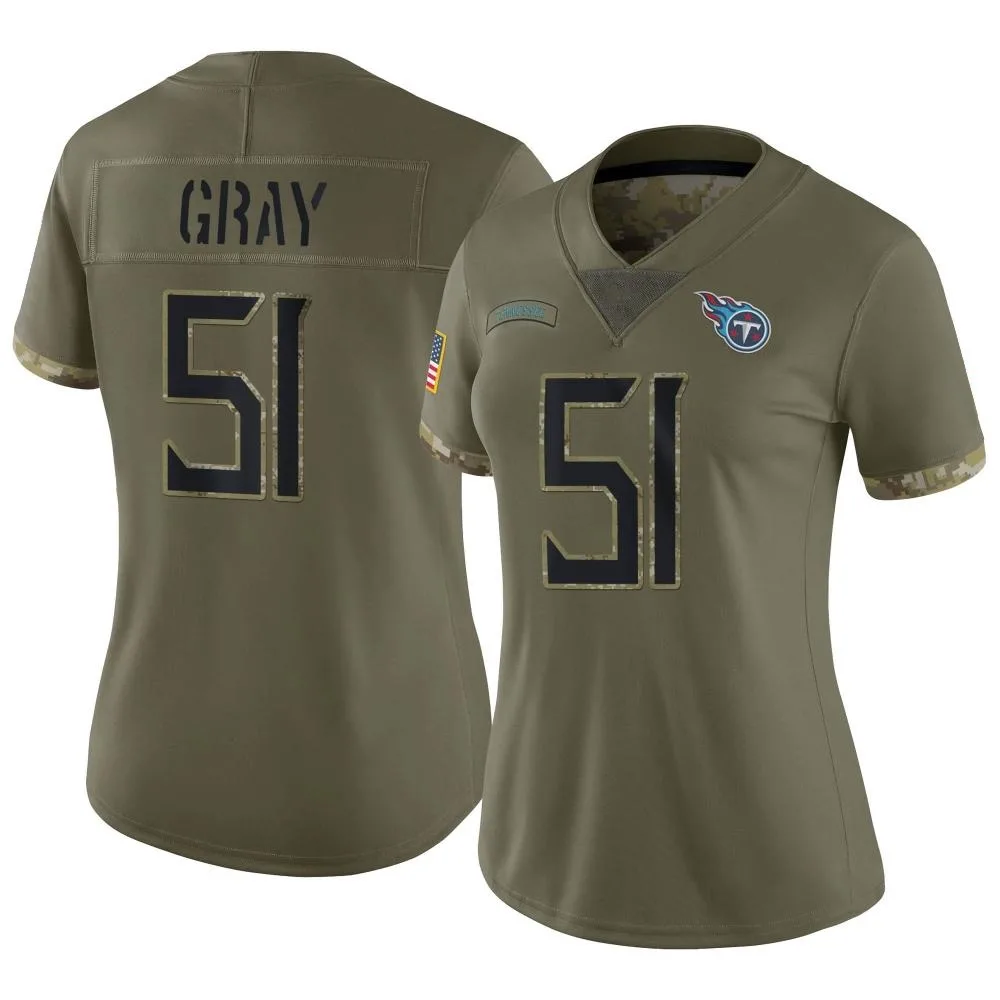 Women's Tennessee Titans Cedric Gray Nike 2022 Salute To Service Limited Olive Jersey Women's Tennessee Titans Cedric Gray Nike 2022 Salute To Service Limited Olive Jersey