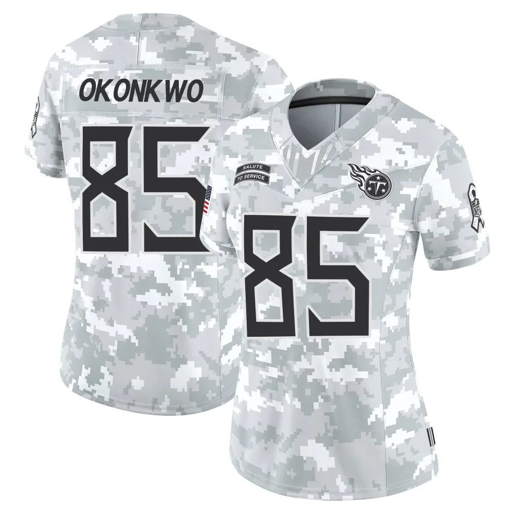 Women's Tennessee Titans Chig Okonkwo Nike 2024 Salute to Service Limited Arctic Camo Jersey Women's Tennessee Titans Chig Okonkwo Nike 2024 Salute to Service Limited Arctic Camo Jersey