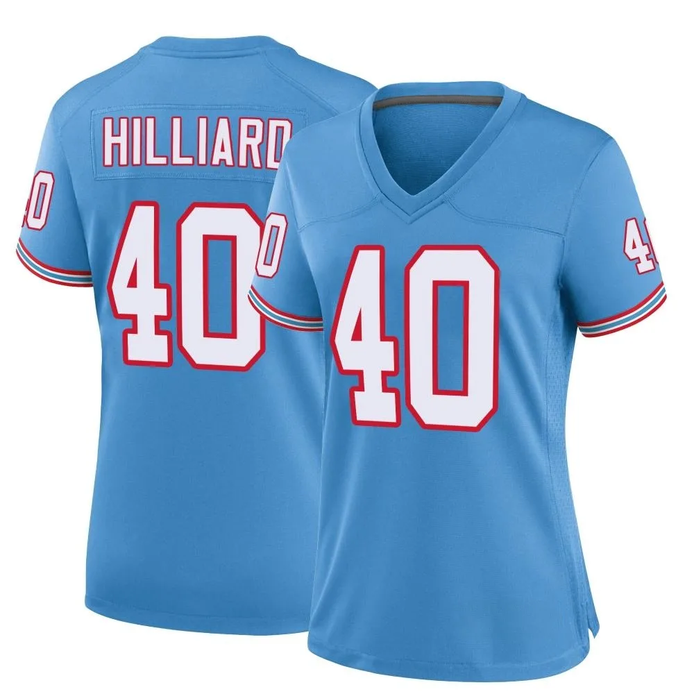 Women's Tennessee Titans Dontrell Hilliard Nike Oilers Throwback Alternate Game Light Blue Jersey Women's Tennessee Titans Dontrell Hilliard Nike Oilers Throwback Alternate Game Light Blue Jersey