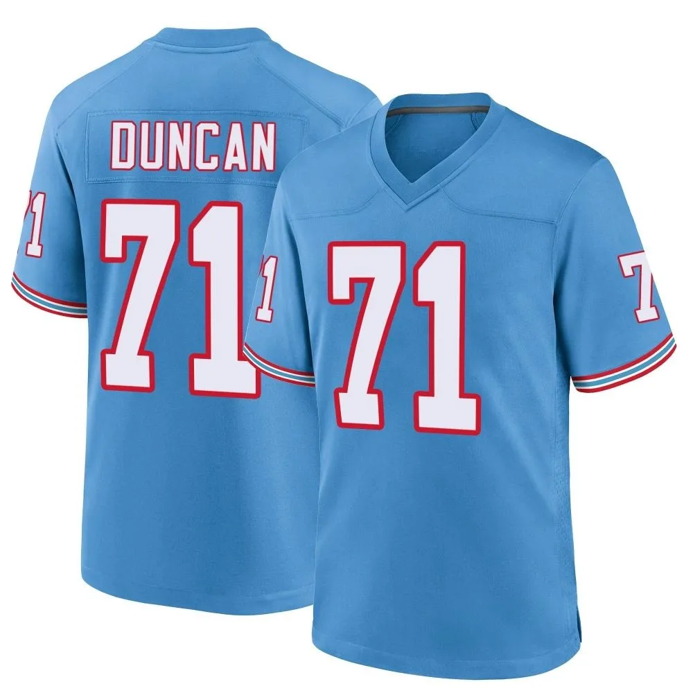 Men's Tennessee Titans Jaelyn Duncan Nike Oilers Throwback Alternate Game Light Blue Jersey Men's Tennessee Titans Jaelyn Duncan Nike Oilers Throwback Alternate Game Light Blue Jersey