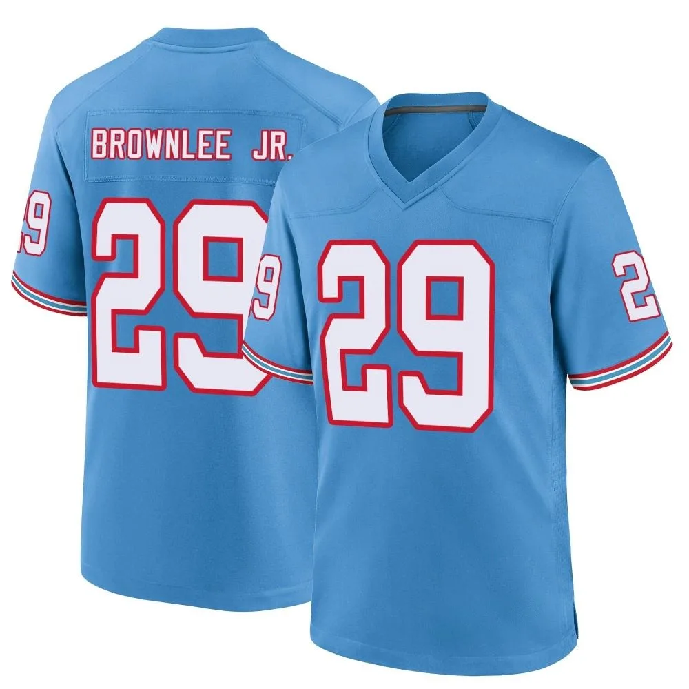 Men's Tennessee Titans Jarvis Brownlee Jr. Nike Oilers Throwback Alternate Game Light Blue Jersey Men's Tennessee Titans Jarvis Brownlee Jr. Nike Oilers Throwback Alternate Game Light Blue Jersey