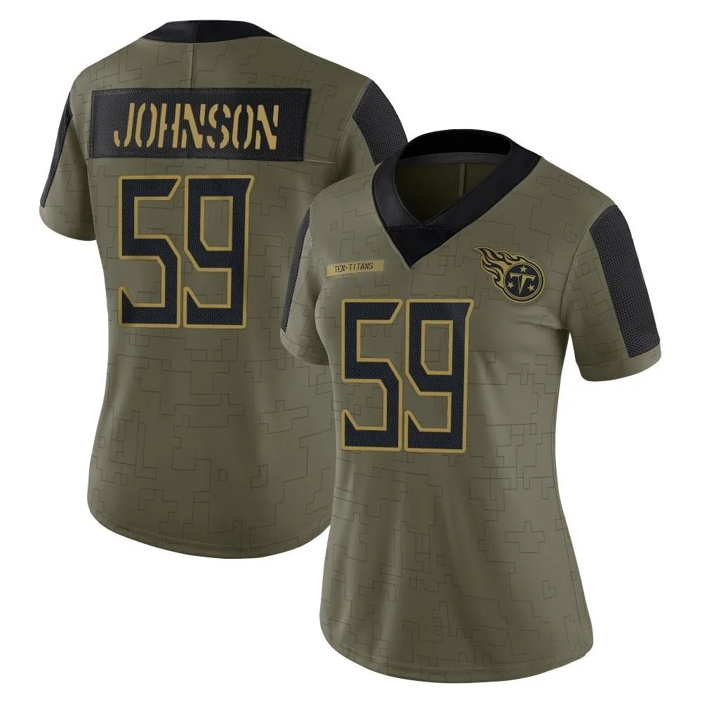 Women's Tennessee Titans Kyron Johnson Nike 2021 Salute To Service Limited Olive Jersey Women's Tennessee Titans Kyron Johnson Nike 2021 Salute To Service Limited Olive Jersey