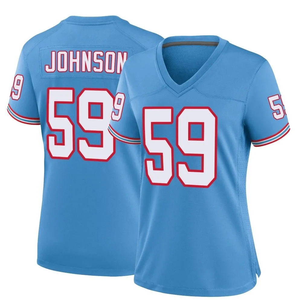 Women's Tennessee Titans Kyron Johnson Nike Oilers Throwback Alternate Game Light Blue Jersey Women's Tennessee Titans Kyron Johnson Nike Oilers Throwback Alternate Game Light Blue Jersey