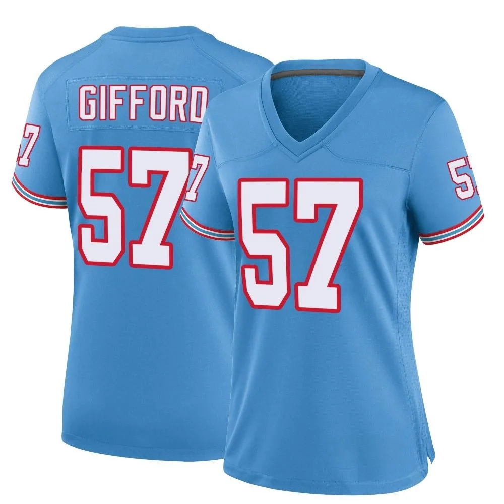 Women's Tennessee Titans Luke Gifford Nike Oilers Throwback Alternate Game Light Blue Jersey Women's Tennessee Titans Luke Gifford Nike Oilers Throwback Alternate Game Light Blue Jersey
