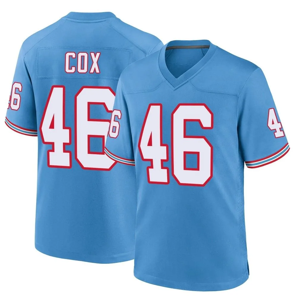 Men's Tennessee Titans Morgan Cox Nike Oilers Throwback Alternate Game Light Blue Jersey Men's Tennessee Titans Morgan Cox Nike Oilers Throwback Alternate Game Light Blue Jersey