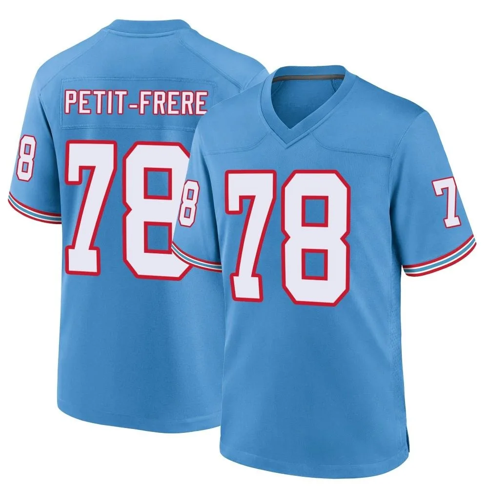 Men's Tennessee Titans Nicholas Petit-Frere Nike Oilers Throwback Alternate Game Light Blue Jersey Men's Tennessee Titans Nicholas Petit-Frere Nike Oilers Throwback Alternate Game Light Blue Jersey