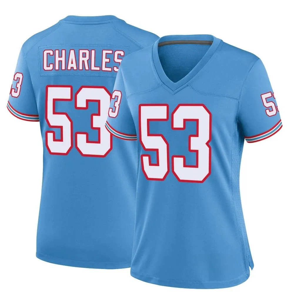 Women's Tennessee Titans Saahdiq Charles Nike Oilers Throwback Alternate Game Light Blue Jersey Women's Tennessee Titans Saahdiq Charles Nike Oilers Throwback Alternate Game Light Blue Jersey